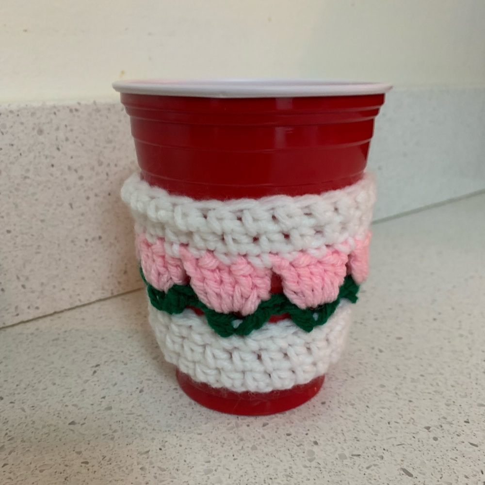 Tulip Cup Cover Cozy New Handmade Crochet